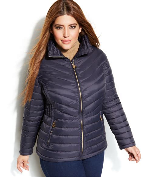 michael kors plus size packable puffer coat|Michael Kors shiny puffer jacket.